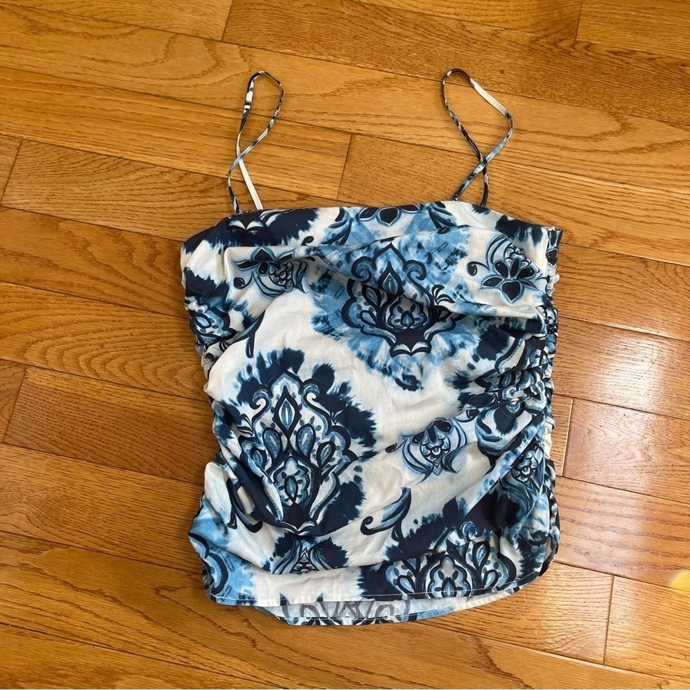 Zara Blue and White Floral Print Spaghetti Strap Tank - Picture 9 of 13